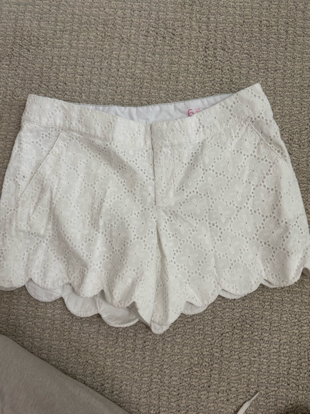 Lilly Pulitzer White Eyelet Scalloped Hem High-Waist Shorts